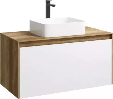 Тумба с раковиной дуб балтийский/белый глянец 100 см Aqwella 5 Stars Mobi MOB0110DB + MOB0710W + 4640021064269
