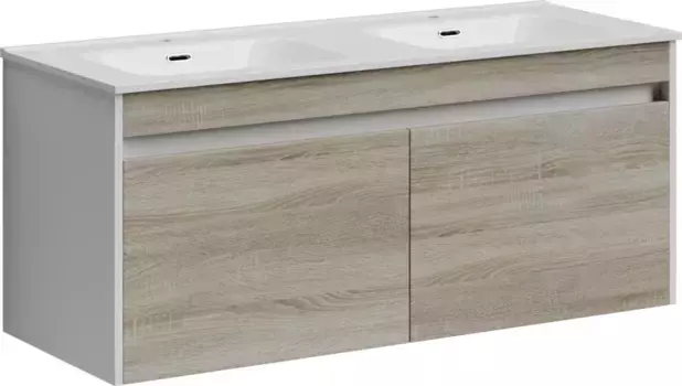 Тумба с раковиной дуб бардолино/белый глянец 121 см Sancos Smart SM120-2E + CN7004