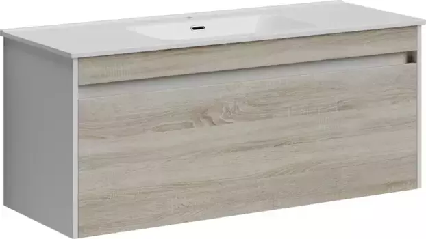 Тумба с раковиной дуб бардолино/белый глянец 121 см Sancos Smart SM120-1E + CN7006