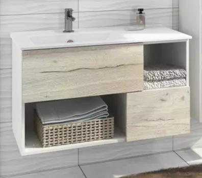 Тумба с раковиной дуб дымчатый/белый матовый 91 см Comforty Ганновер 00004142378