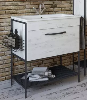 Тумба с раковиной дуб крафт/черный 86,5 см Sanflor Бруклин C16782