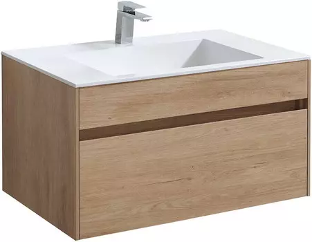 Тумба с раковиной натуральный дуб 80 см Vincea Chiara VMC-2C800NO + VCB-13800W