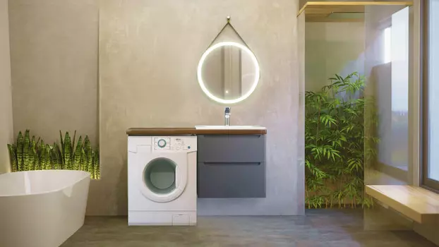 Тумба с раковиной серый матовый 122 см Jorno Wood Wood.01.60/P/GR + Wood.06.122/DW + Mol.08.65/W + Bra.05.461/L/W