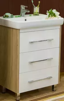 Тумба с раковиной швейцарский вяз/белый глянец 60,5 см Sanflor Ларго C0002107 + 4640021060773