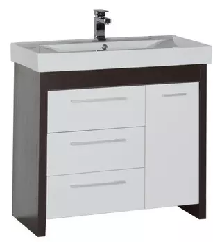 Тумба венге/белый 88 см с бельевой корзиной Aquanet Тиана 00177070