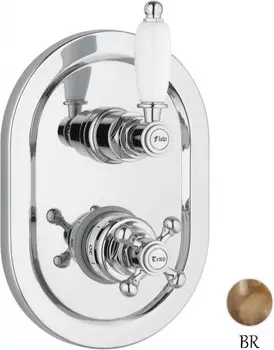 Встраиваемый термостатический смеситель на 2 выхода бронза, ручка белая Cezares Elite ELITE-VDIM2-T-02-Bi