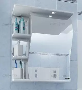 Зеркальный шкаф 50х72 см белый глянец Санта Волна 101008