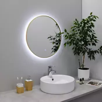 Зеркало Fixsen FX-1060G 60x60 см, с LED-подсветкой, сенсорным выключателем, диммером, золотой матовый