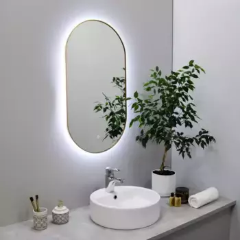 Зеркало Fixsen FX-3080G 40x80 см, с LED-подсветкой, сенсорным выключателем, диммером, золотой матовый