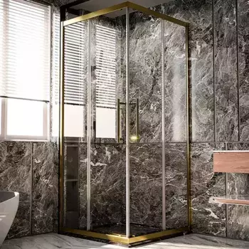 1/2 душевого уголка Veconi Premium Trento 100х200 профиль брашированное золото стекло прозрачное