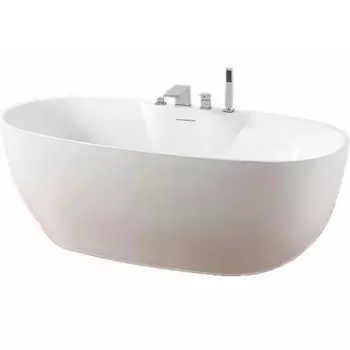 Акриловая ванна Abber AB9323 170x80 см, отдельностоящая, белая, овальная, с каркасом, со сливом-переливом