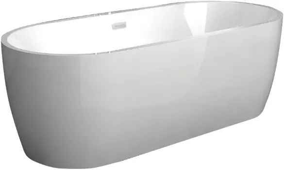 Акриловая ванна Abber AB9219 175x80 см, отдельностоящая, белая, овальная, с каркасом, со сливом-переливом