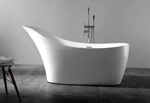 Акриловая ванна Abber AB9245 170x75 см, отдельностоящая, белая, овальная, с каркасом, со сливом-переливом