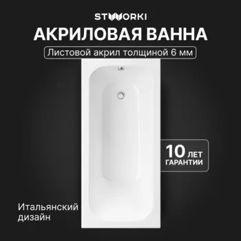 Акриловая ванна STWORKI Ларвик 150x70 см, пристенная, белая, с каркасом