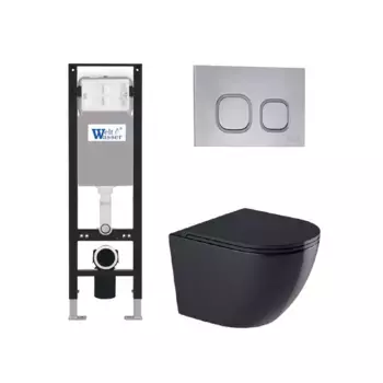 Комплект унитаза WeltWasser Merzbach 043 с инсталляцией AMBERG 350 черный глянцевый, с сиденьем микролифт и клавишей смыва AMBERG RD-CR хром
