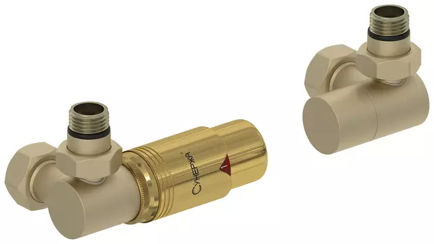 Автоматический терморегулятор 3D левый G 1/2" НР х G 3/4" НГ (набор) (Матовая шампань - Золото)