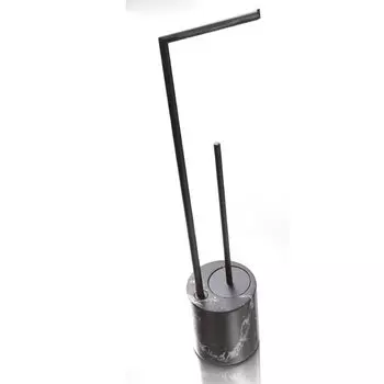 Bertocci Carrarino Напольная стойка с ершиком и бумагодержателем, цвет черный мрамор/черный мат