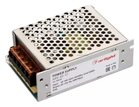 Блок питания Arlight ARS-60 12V 60W IP20 5A 025331