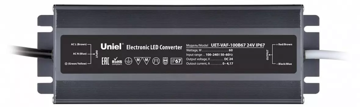 Блок питания Uniel 24V 10W IP67 4,17A UET-VAF-100B67 24V IP67 UL-00009367