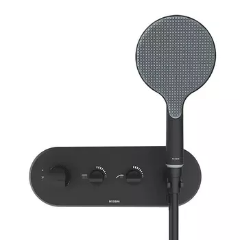 BOSSINI (APICE) Наружная часть смесителя для душа, на 2 потребителя, с ручным душем 140 мм и вентилем, для скрытой части Z00135, черный матовый (073)