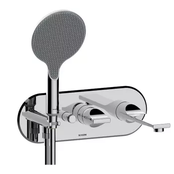 BOSSINI (APICE) Наружная часть смесителя для ванны с изливом и ручным душем 140 мм, на 2 потребителя, с кнопкой, для скр. части Z00546, хром (030)