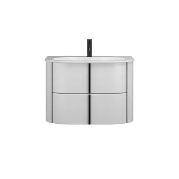 BURGBAD LAVO 2.0 Комплект мебели 720х495х492 мм., 2 ящика, раковина Velvet с сифоном, с 1 отверстием для смесителя, ручки черные, цвет белый глянцевый