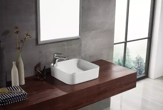 C22238W-1-ENG Раковина накладная квадратная с отв. под смеситель 430x430x125мм Source (262968)