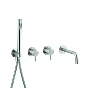 CISAL Xion Встраиваемый смеситель для ванны/душа на 4 отв,с ручным душем ,внешняя и внутренняя части в комплекте, цвет нержавеющая сталь