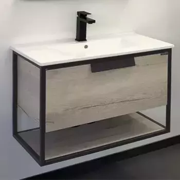 COMFORTY. Тумба-умывальник "Бонн-75" графит/дуб дымчатый с раковиной COMFORTY 75E