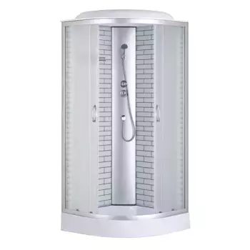 CS-6690-13FW 90*90*215 Душевая кабина в комплекте с низким поддоном 13см. Белый кирпичный узор, матовое стекло 4мм. Профиль "хром" (3 места)