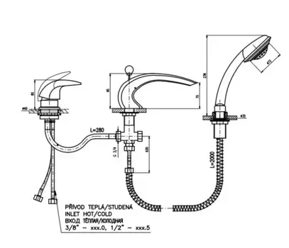 D472.5SZ DUNAJ смеситель каскадный на 3 отверстия, ЦВЕТ ЗОЛОТО