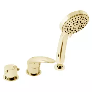 D475.5PZ DUNAJ смеситель каскадный на 3 отверстия залив воды через слив-перелив, ЦВЕТ ЗОЛОТО