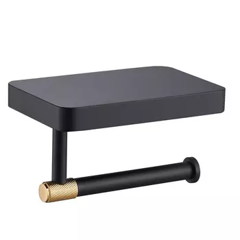 Держатель туалетной бумаги Wonzon & Woghand WW-9226 черный, золото, с полкой