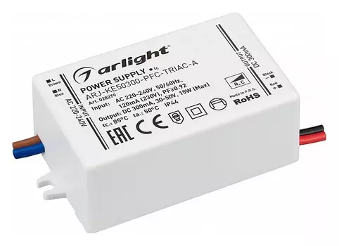 Драйвер Arlight ARJ-KE50300-PFC-Triac-A 30-50V 15W IP44 0,3A 028279