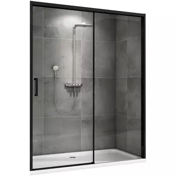 Душевая дверь Abber Komfort 160х200 AG93160B черная, стекло прозрачное