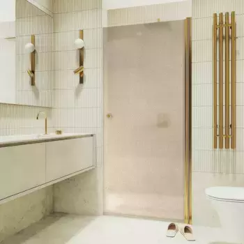 Душевая дверь MaybahGlass 198х90 профиль золотой, стекло бронзовое матовое