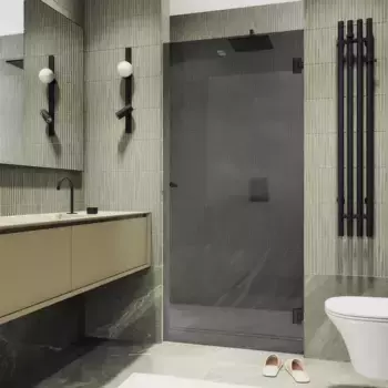 Душевая дверь в нишу Maybahglass 90.5х195 петли черные, стекло графит