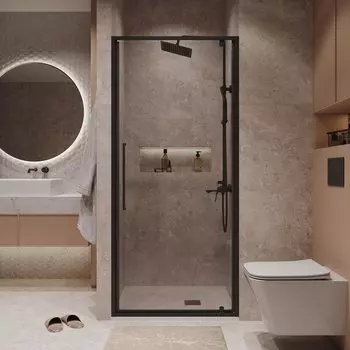 Душевая дверь в нишу Niagara Nova NG-85-9AB 90 см, профиль матовый черный, стекло прозрачное