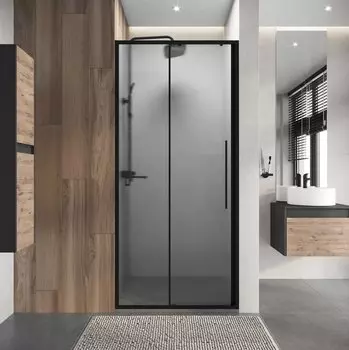 Душевая дверь в нишу Niagara Nova NG-84-L9CHB 90 см, профиль матовый черный, стекло шиншилла