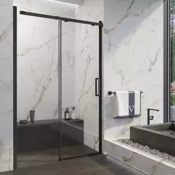 Душевая дверь в нишу Veconi Vianno 130х195 профиль черный стекло прозрачное