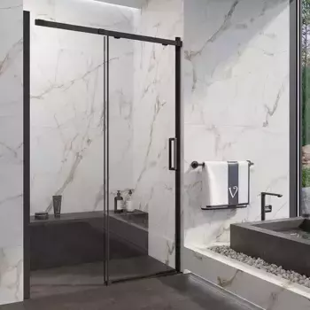 Душевая дверь в нишу Veconi Vianno 150х195 профиль черный стекло прозрачное