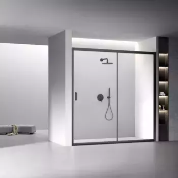 Душевая дверь в нишу Vianno 170x195 профиль черный, стекло прозрачное