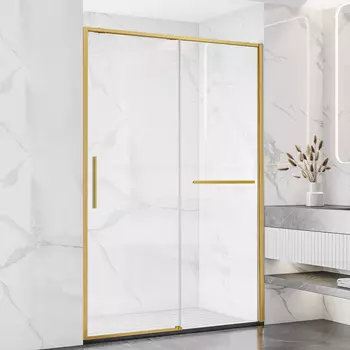 Душевая дверь в нишу Vincea Slim Soft VDS-1SS130CLG 130 см, профиль брашированное золото, стекло прозрачное