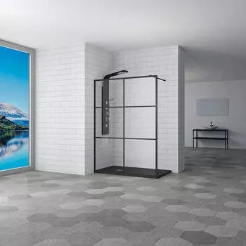 Душевая перегородка RGW Walk In 100х200 32101110-84 черная, стекло прозрачное