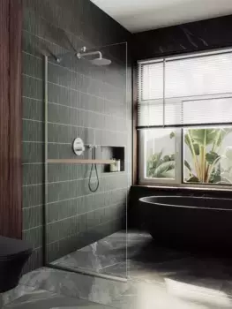 Душевая перегородка Maybahglass 109х195 с полотенцедержателем, узкий профиль хром матовый, стекло прозрачное