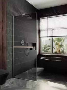 Душевая перегородка Maybahglass 109х195 с полотенцедержателем, узкий профиль хром матовый, стекло графит