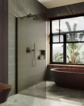 Душевая перегородка Maybahglass 109х195 широкий профиль черный, стекло бронза матовое