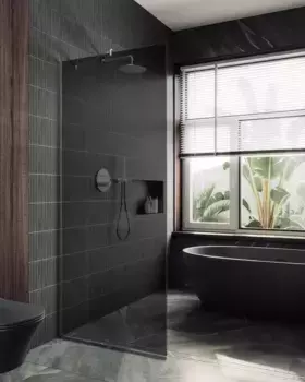 Душевая перегородка Maybahglass 109х195 узкий профиль хром матовый, стекло графит