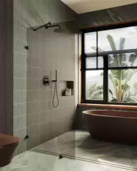 Душевая перегородка Maybahglass 195х79 профиль черный, стекло бронзовое