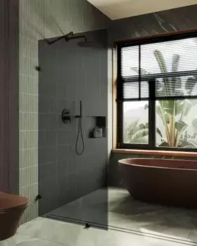 Душевая перегородка Maybahglass 195х79 профиль черный, стекло графит